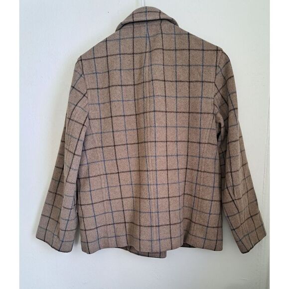 Vintage j Crew Women Small Wool Cashmere coat Double Breasted Taupe Windowpane - Picture 5 of 7